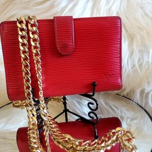 Louis Vuitton Vintage Castillian Red Epi Leather French Kisslock Purse and Chain